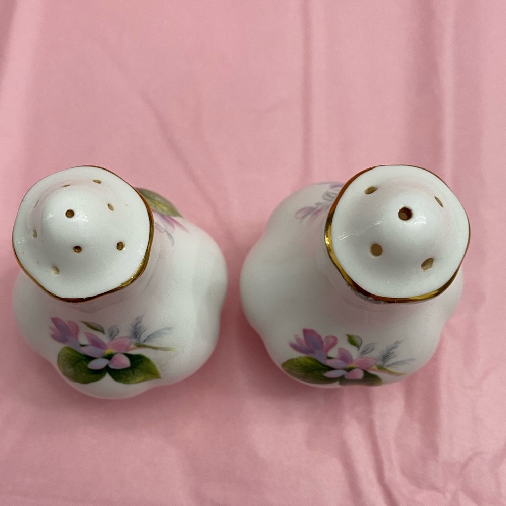 EUC VTG ROYAL ALBERT BONE CHINA SALT AND PEPPER SHAKERS IN “MAYFLOWER” PATTERN - Picture 6 of 10